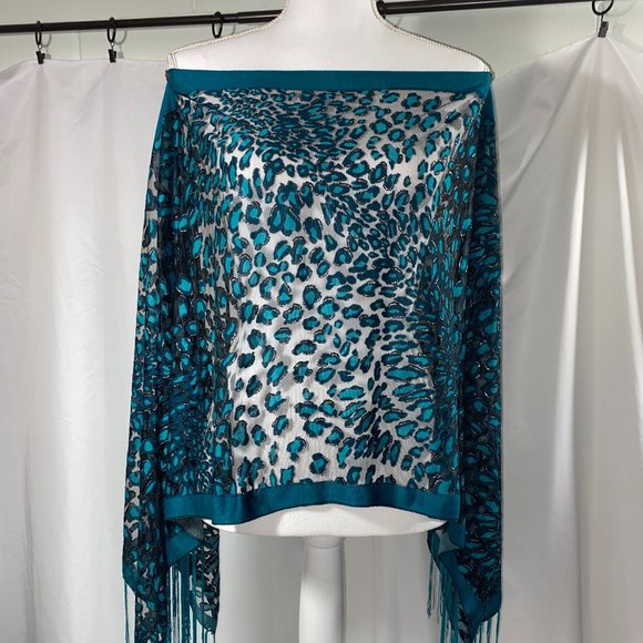 Kokomo Accessories - Kokomo UN Ltd. Turquoise and Silver Sheer Fringed Shawl One Size